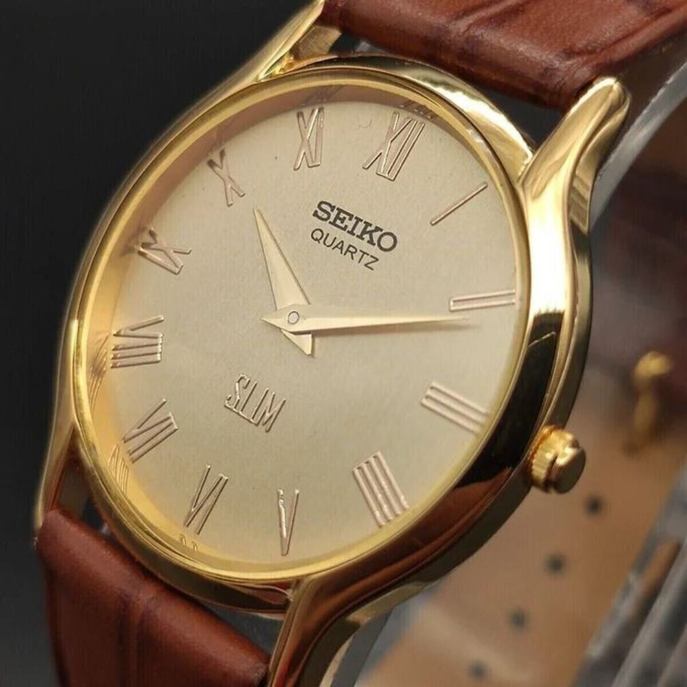 Seiko Gold-Tone Men’s/Women’s Watch with Brown Strap